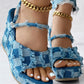 Peep Toe Denim Ripped Platform Wedge Sandals