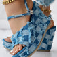 Peep Toe Denim Ripped Platform Wedge Sandals