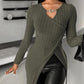 Chain Decor Slit Keyhole Neck Top