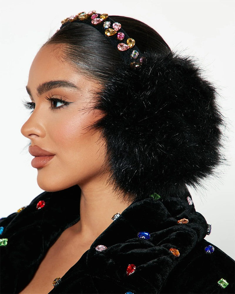 1PCS Rhinestone Faux Fur Winter Earmuffs Ear Warmers