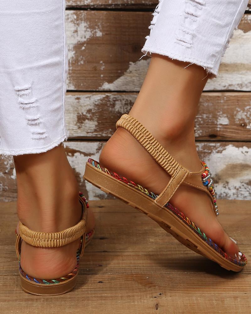 Bohemian Beaded Stretchy Ankle Strap Beach Sandals