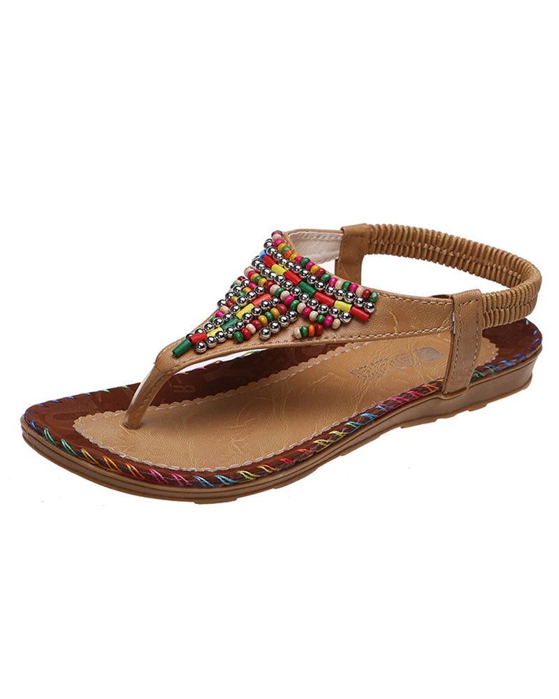 Bohemian Beaded Stretchy Ankle Strap Beach Sandals