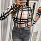 Plaid Print Zipper Design Long Sleeve Skinny Bodysuit