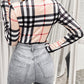 Plaid Print Zipper Design Long Sleeve Skinny Bodysuit