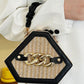 Trendy Chain Decor Top Handle Straw Geometrical Crossbody Bag