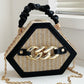 Trendy Chain Decor Top Handle Straw Geometrical Crossbody Bag