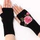 1Pair Floral Embroidery Fingerless Winter Knit Warm Gloves