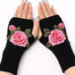 1Pair Floral Embroidery Fingerless Winter Knit Warm Gloves