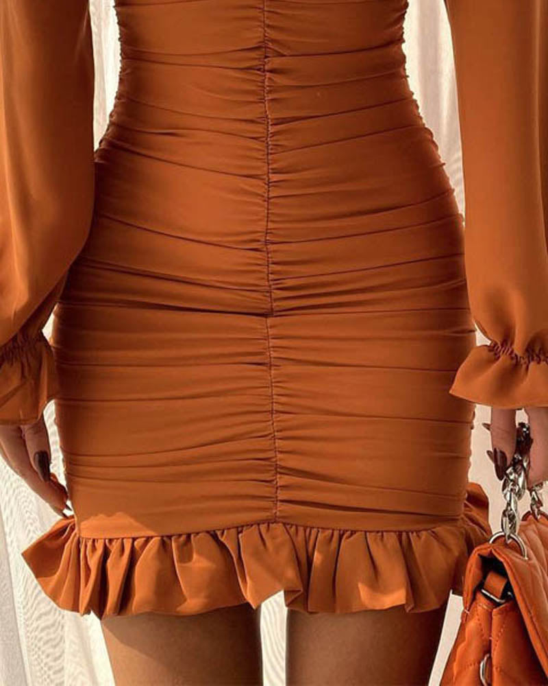 Ruched Ruffle Hem Bodycon Dress