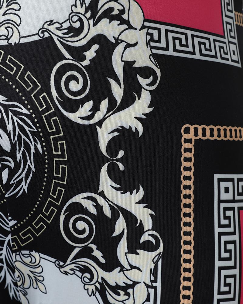 Plus Size Baroque Scarf Print Wide Leg Jumpsuit