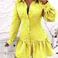Long Sleeve Buttoned Ruffle Hem Shirt Dress