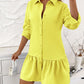 Long Sleeve Buttoned Ruffle Hem Shirt Dress
