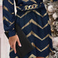 Chevron Print Colorblock Long Sleeve Dress