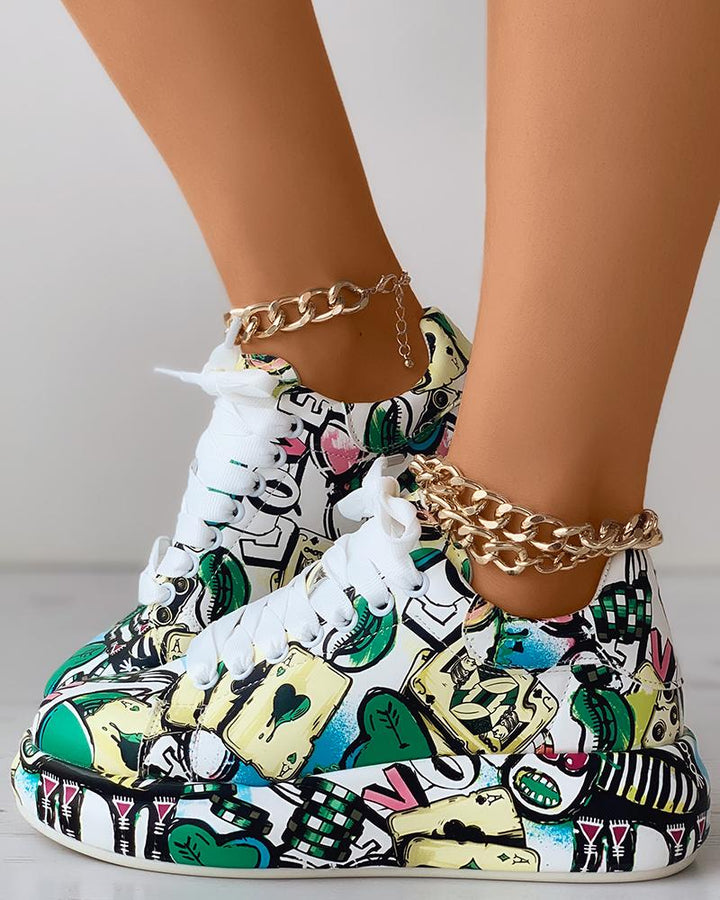 Lace up Front Painting Print Platform Sneakers
