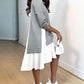 Patchwork Colorblock Ruched Asymmetrical Sweatshirt Dress