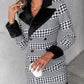 Colorblock Houndstooth Print Fuzzy Double Breasted Coat