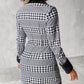 Colorblock Houndstooth Print Fuzzy Double Breasted Coat