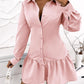 Long Sleeve Buttoned Ruffle Hem Shirt Dress