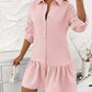Long Sleeve Buttoned Ruffle Hem Shirt Dress