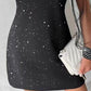 Sheer Mesh Patch Glitter Rhinestone Casual Dress