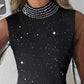 Sheer Mesh Patch Glitter Rhinestone Casual Dress