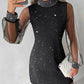 Sheer Mesh Patch Glitter Rhinestone Casual Dress