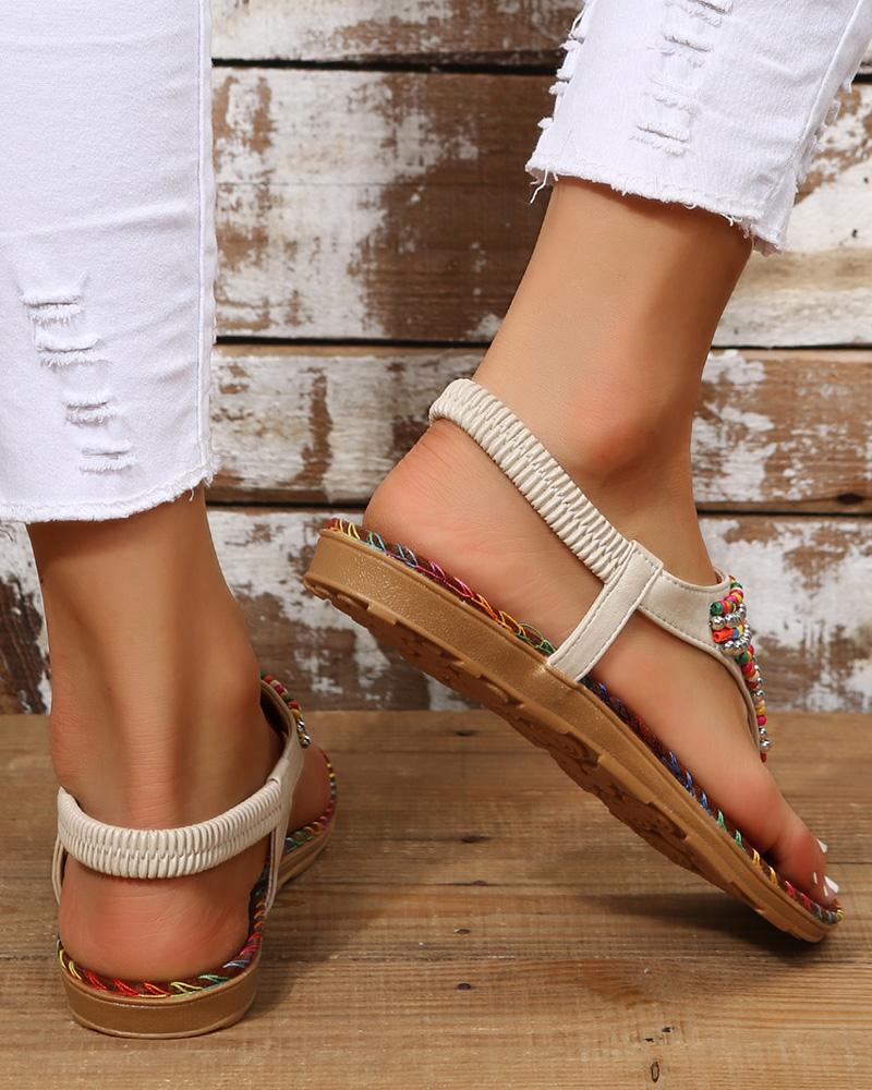 Bohemian Beaded Stretchy Ankle Strap Beach Sandals