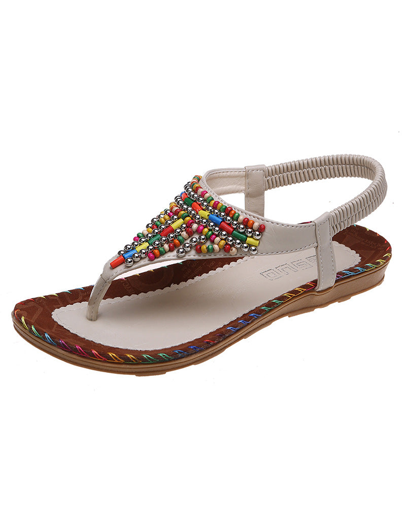 Bohemian Beaded Stretchy Ankle Strap Beach Sandals