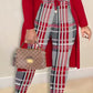 Plus Size 3PCS Cami Top & Plaid Print Pants Set With Coat