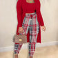 Plus Size 3PCS Cami Top & Plaid Print Pants Set With Coat