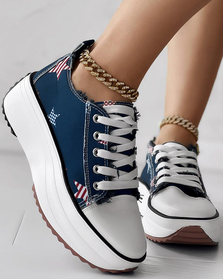 Independence Day Star Print Raw Hem Muffin Sneakers