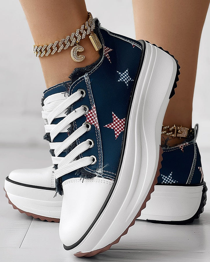 Independence Day Star Print Raw Hem Muffin Sneakers