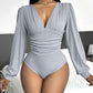 Deep V Neck Ruched Ribbed Bodysuit