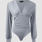 Deep V Neck Ruched Ribbed Bodysuit