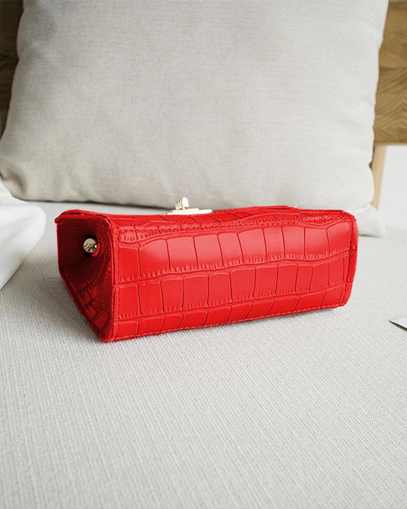 Croc Embossed Twist Lock Flap Satchel Bag