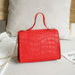 Croc Embossed Twist Lock Flap Satchel Bag