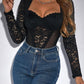 Crochet Lace Sheer Mesh Patch Bodysuit