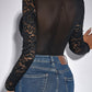 Crochet Lace Sheer Mesh Patch Bodysuit