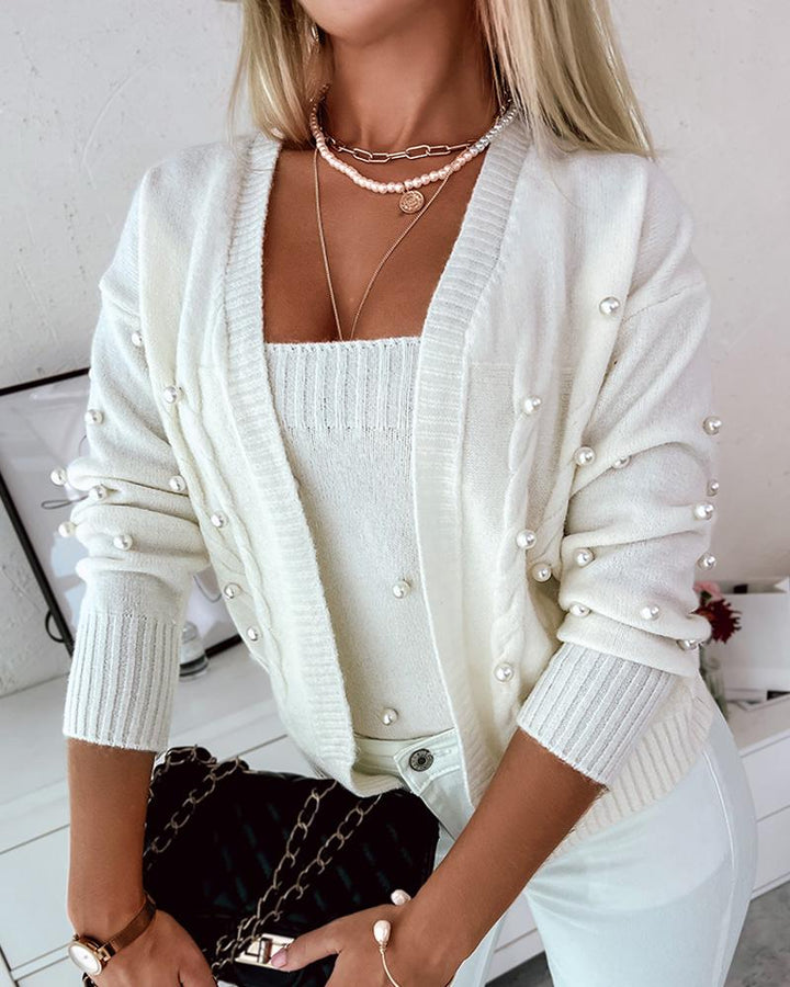 Beaded Tank Top With Long Sleeve Knit Cardigan