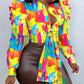 Melting Colors All Over Print Knotted Detail Puff Sleeve Top