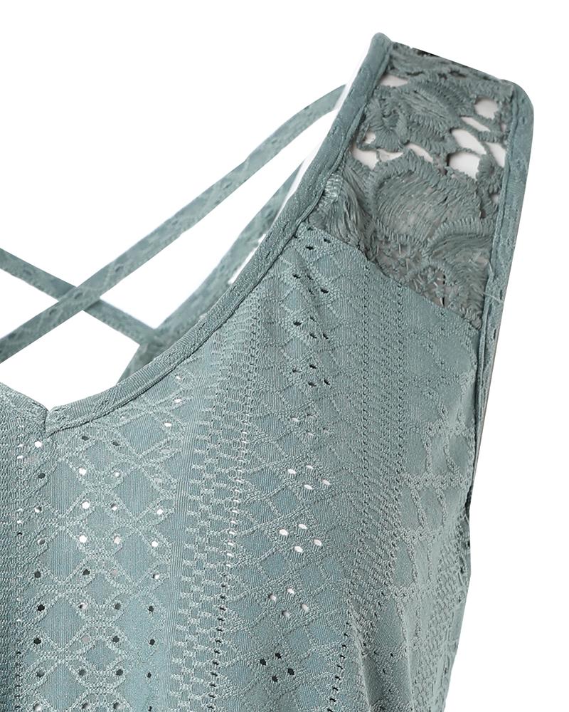 Eyelet Embroidery Crisscross Lace Patch Tank Top