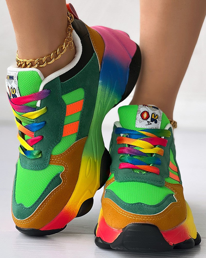 Colorblock Lace up Platform Sneakers