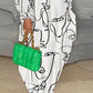Plus Size Abstract Figure Print Lantern Sleeve Maxi Dress