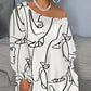 Plus Size Abstract Figure Print Lantern Sleeve Maxi Dress