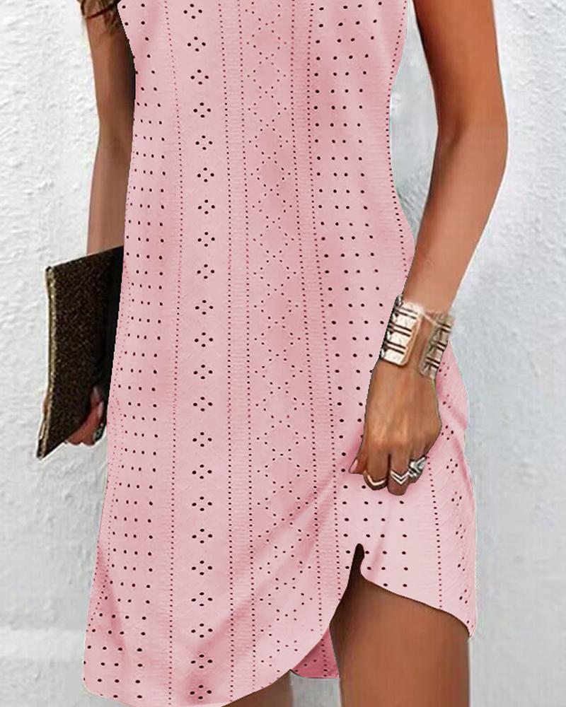 Eyelet Embroidery Notch Neck Casual Dress