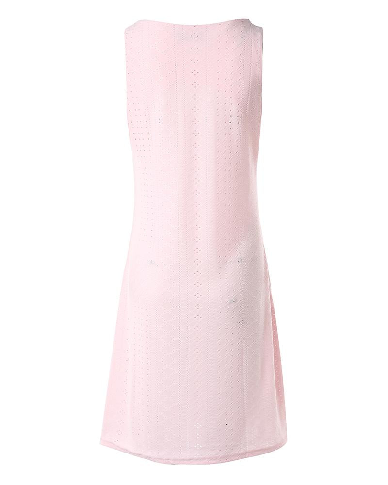 Eyelet Embroidery Notch Neck Casual Dress