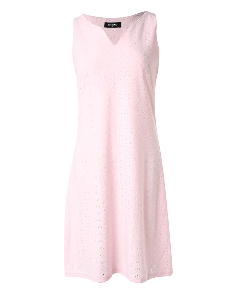 Eyelet Embroidery Notch Neck Casual Dress
