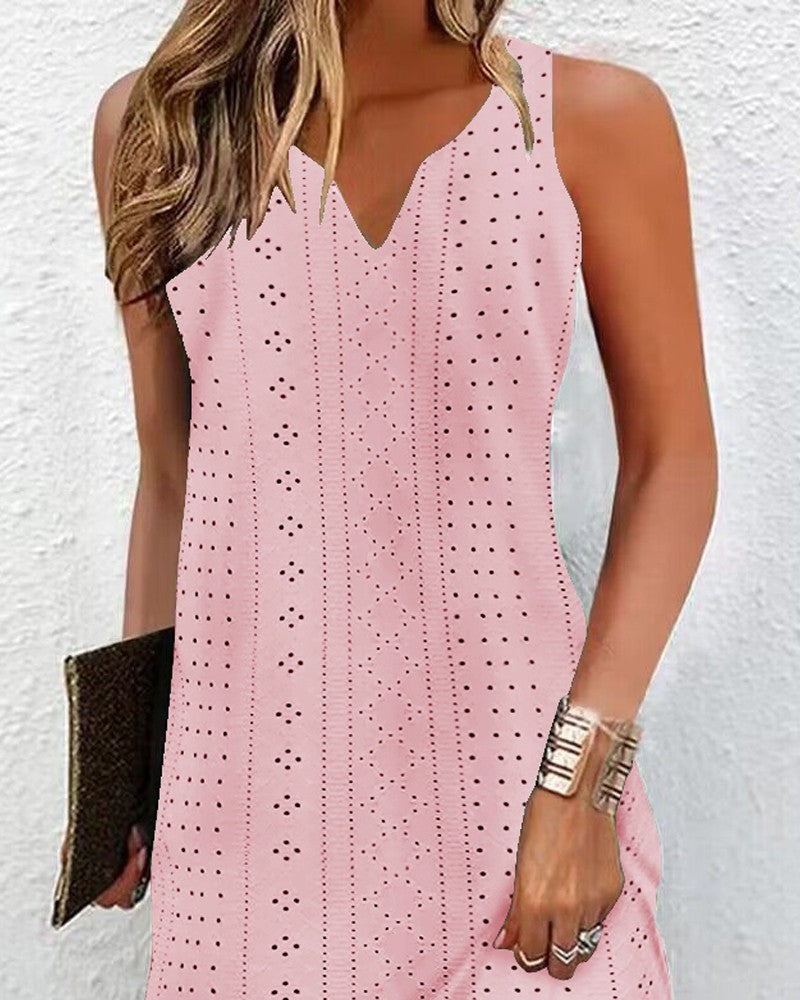 Eyelet Embroidery Notch Neck Casual Dress