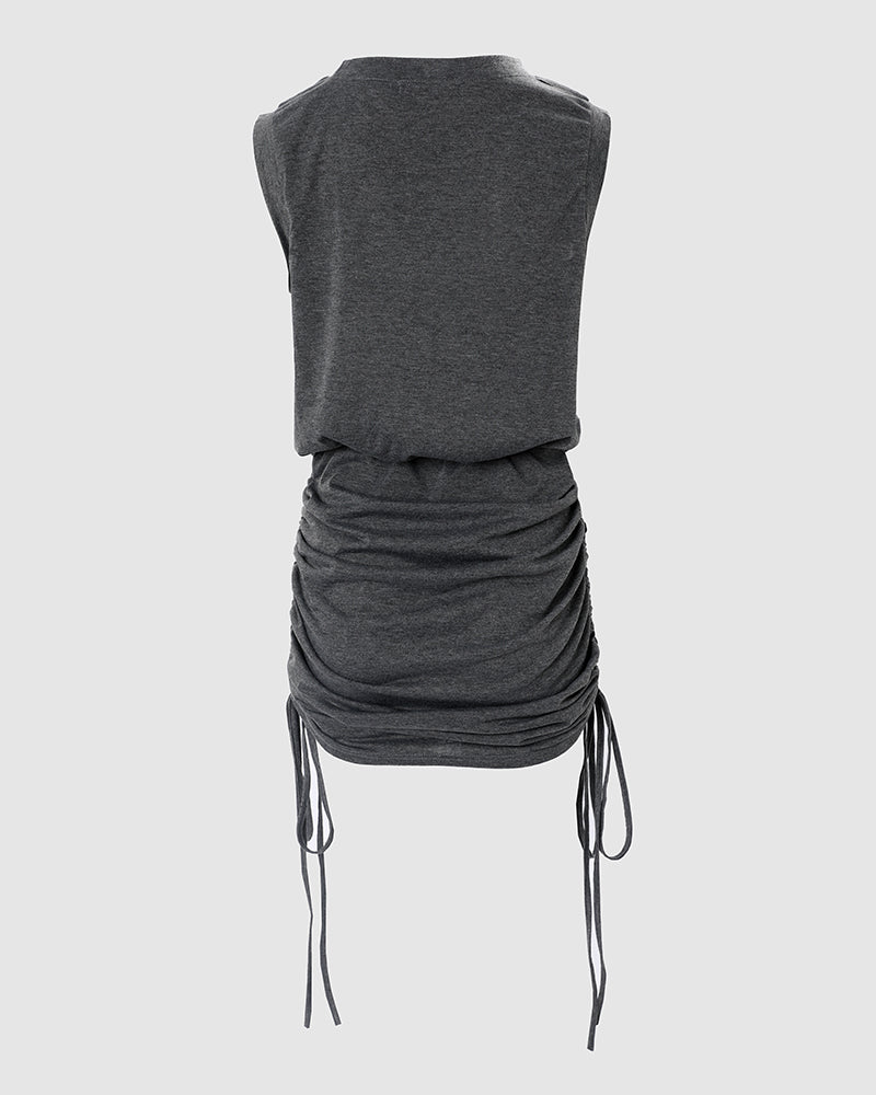 Sleeveless Drawstring Ruched Casual Dress
