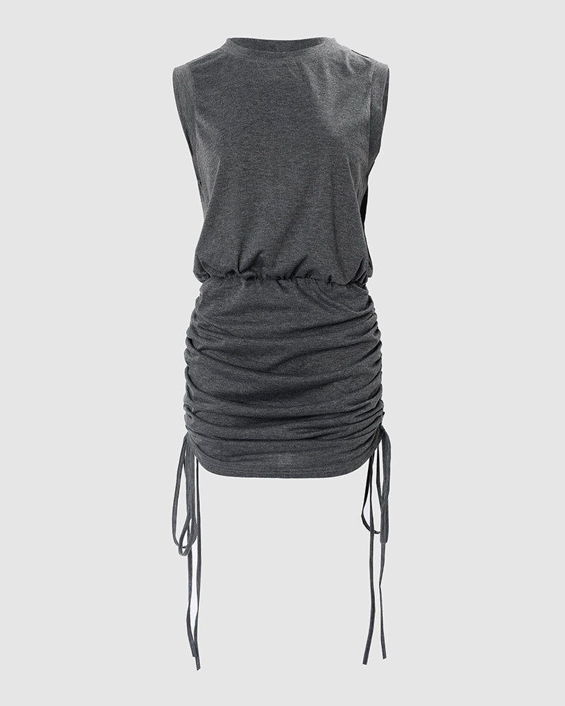 Sleeveless Drawstring Ruched Casual Dress